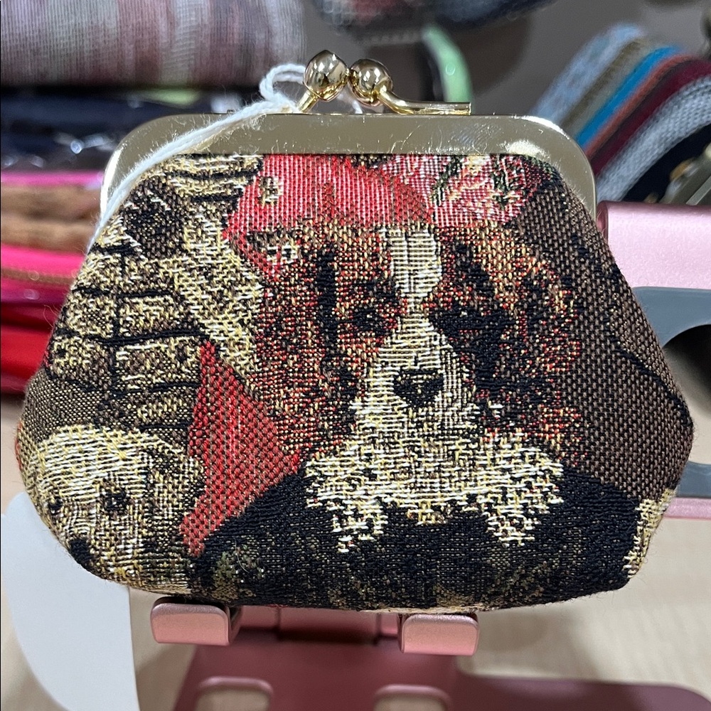Dog Tapestry Coin Purse with Gold Clasp